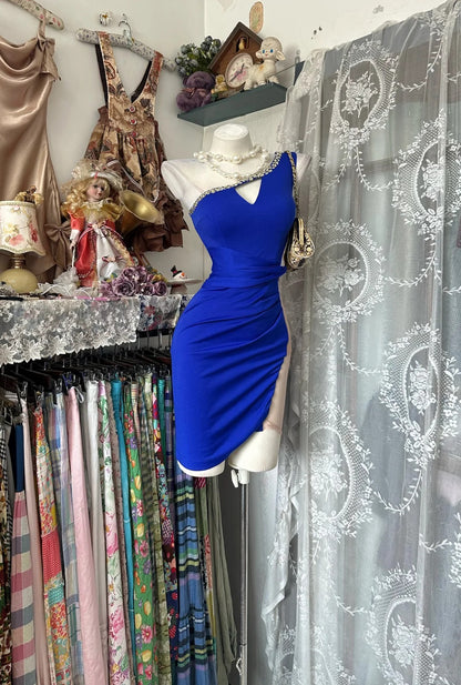 Sexy Sheath One Shoulder Royal Blue Short Party Dresses Homecoming Dress Cocktail Gown RB8984