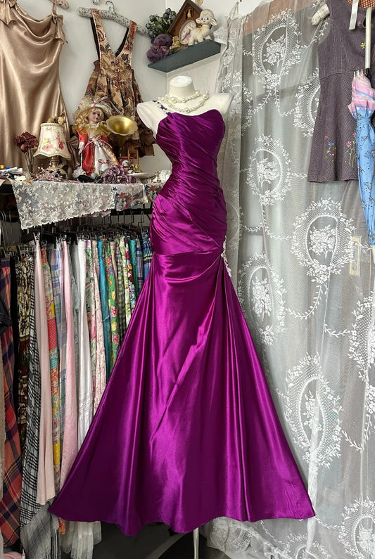 Elegant Fairy Mermaid One Shoulder Grape Evening Gowns Formal Birthday Party Dress Prom Dresses N1701