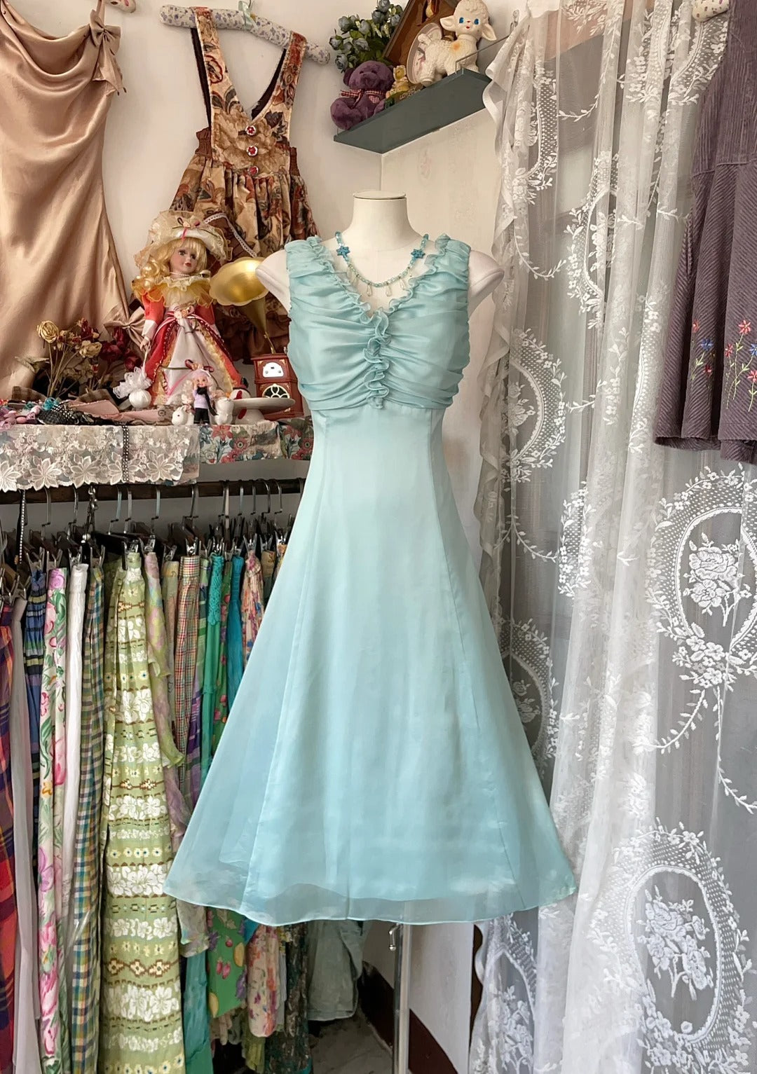 Simple A line Halter Green Chiffon Tea Length Graduation Birthday Gown Homecoming Dresses N3756