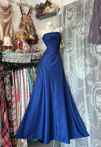 Vintage Prom Dresses Mermaid Strapless Satin Royal Blue 1950s Retro Classy Party Formal Outfits RB8986