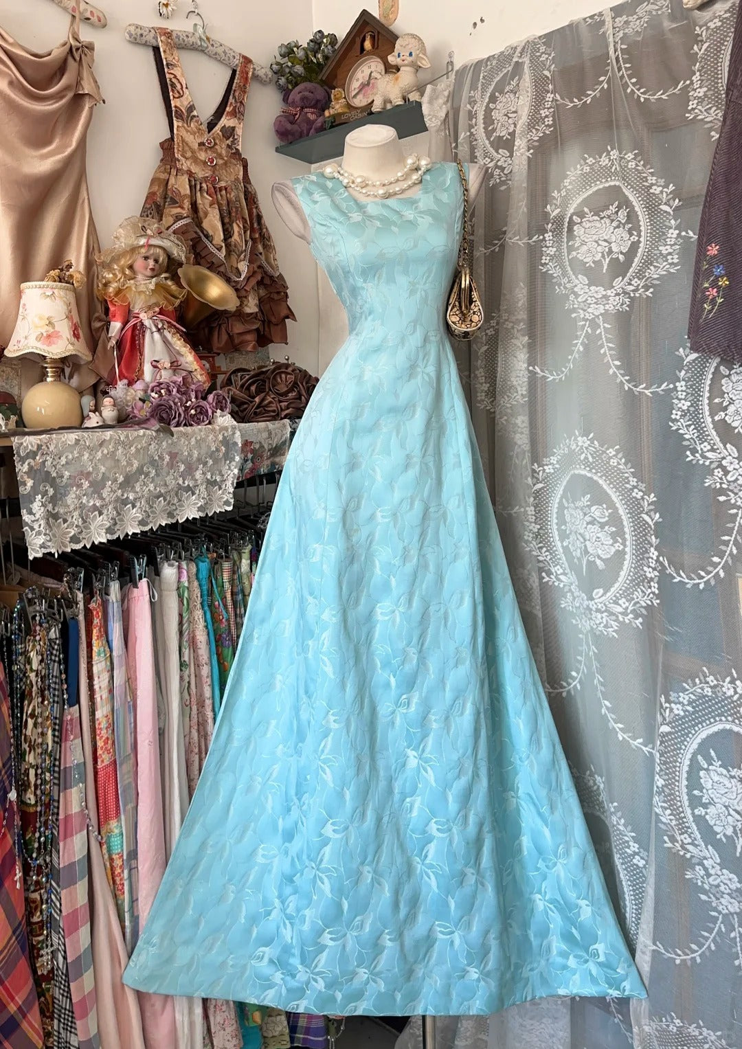 Prom Dress A line Square Blue Lace Floor Length High School Graduation Party Dresses RC1101