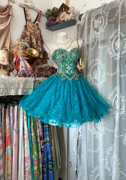 Vintage Ball Gown Sweethart Green Tulle With Beading Party Dresses Homecoming Dress Cocktail Gown RB8996