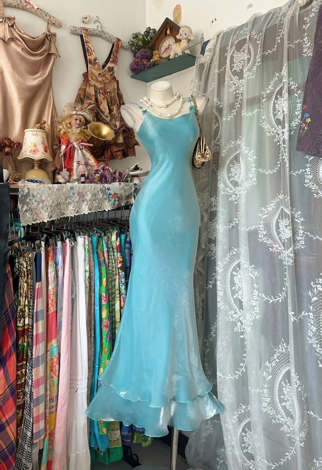 Vintage Prom Dresses Mermaid Spaghetti Straps Tiffany Blue Long 1950s Retro Classy Party Formal Outfits RB8987