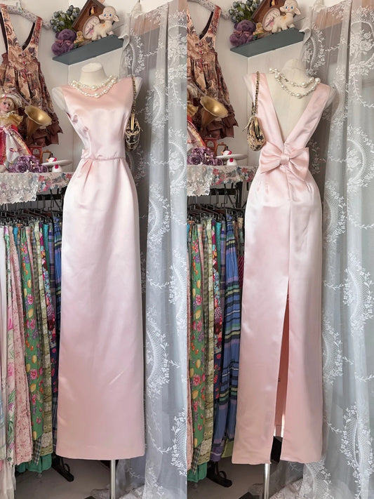 Classy Sheath Scoop Pink Satin Sleeveless Senior Prom dresses High School Long Formal Dress N1283