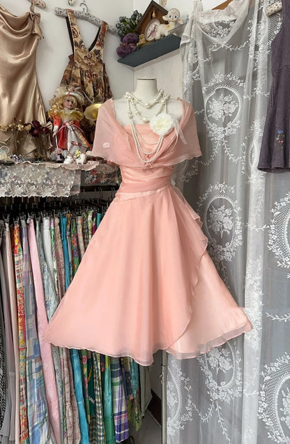 Vintage A line Strapless Pink Chiffon Short Graduation Birthday Gown Homecoming Dresses N3720
