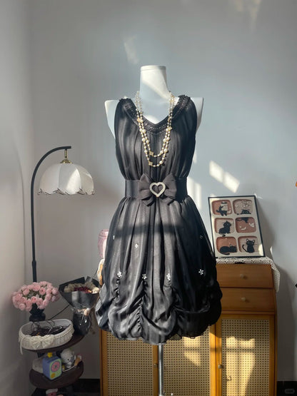Vintage A line V Neck Little Black Dress With Bow 16th Birthday Homecoming Dress Graduation Outfit RB6793