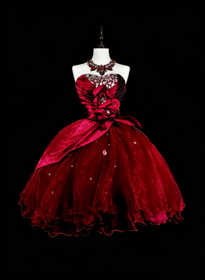 Unique Ball Gown Strapless Burgundy Tulle Mini Short Homecoming Dresses Hoco Gowns N3068