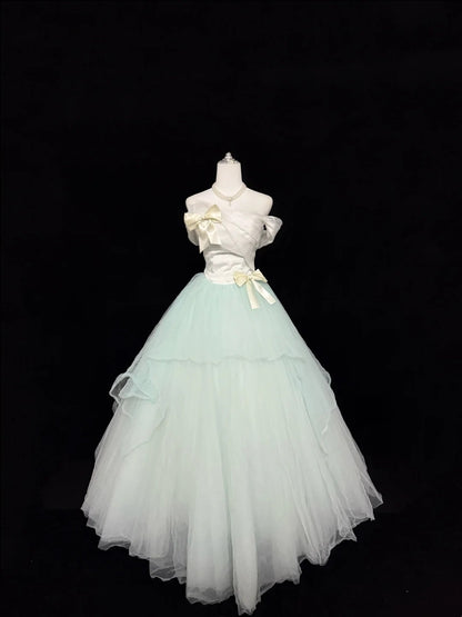 Mint Green Sweet 16 Dresses Long Ball Gown Off Shoulder Tulle Formal Sweet Sixteen Birthday Gown RC0241