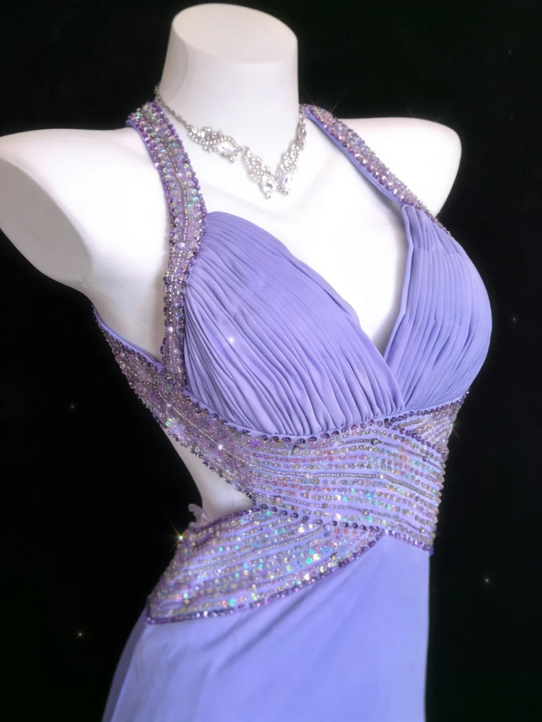Sparkly Prom Dresses Mermaid Spaghetti Strap Lilac Backless With Beading Long Formal Gown N2958