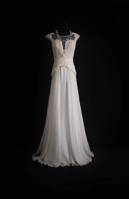 Retro A Line Scoop White Chiffon Long Prom Dresses Inspo 18th Birthday Outfits Formal Dress N488