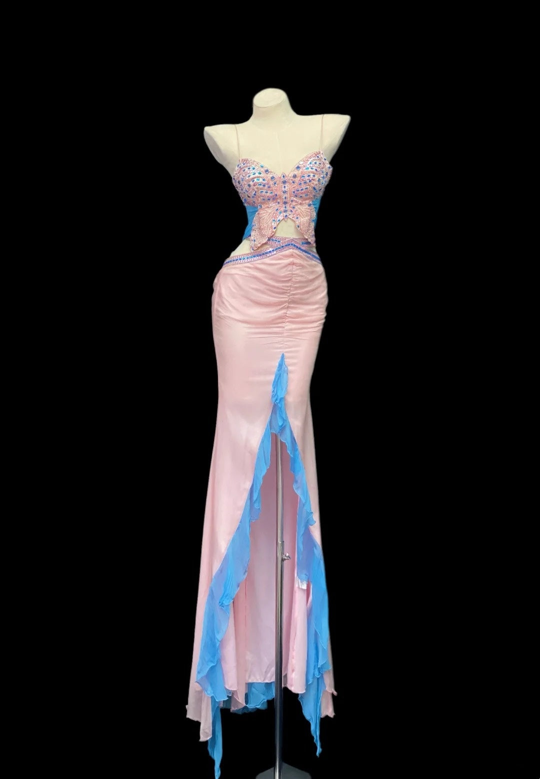 Extravagant Mermaid Spaghetti Strap Pink High Low Long Prom Dresses Inspo Evening Outfits RB4017