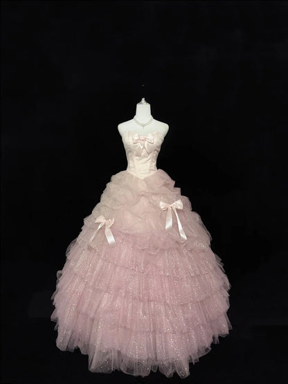 Sweet 16 Dresses Long Ball Gown Sweet Sixteen Long Birthday Dress Sweetheart Blush Pink Tulle Formal Gown RC0290