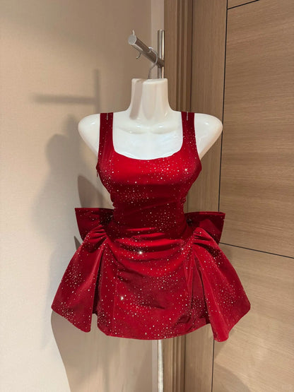 Cute Sheath Square Neck Red Velvet Short Night In Rio Inspo Hoco Dress Ideas Homecoming Dresses RB4036