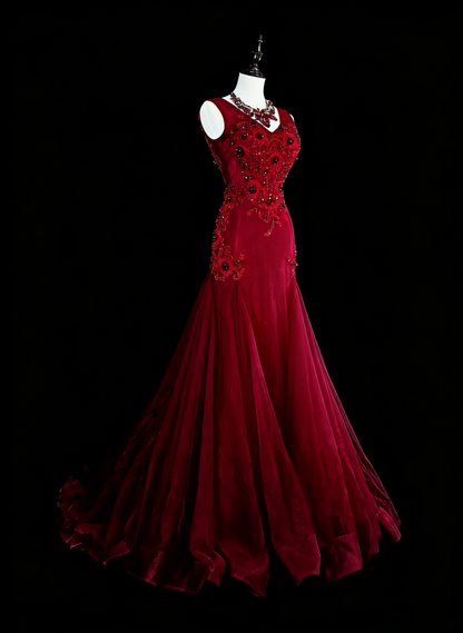 Vintage Prom Dresses Aesthetic 1960s Retro V Neck Mermaid Burgundy Long Party Dress N2146