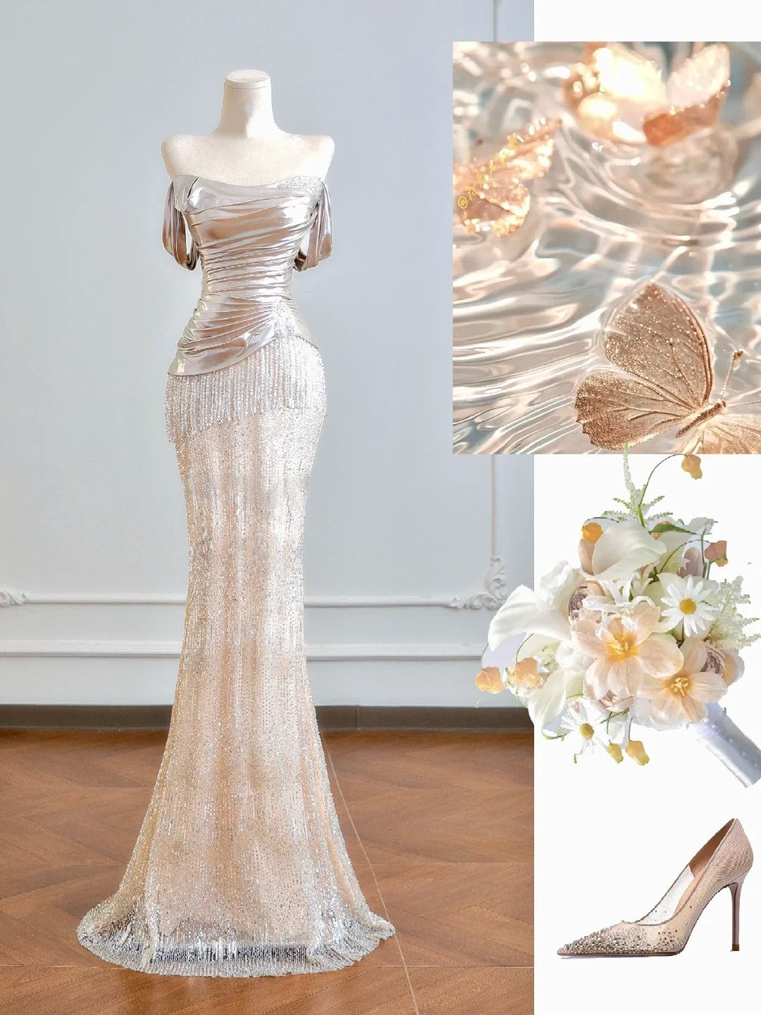 Sparkling Mermaid Off The Shoulder Champagne Sequin Long Prom Dresses Impress 18th Birthday Outfits Party Gown N389