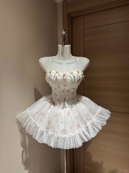 Cute Ball Gown Strapless White Tulle With 3D Flowers Short Night In Rio Inspo Hoco Dress Ideas Homecoming Dresses RB4040