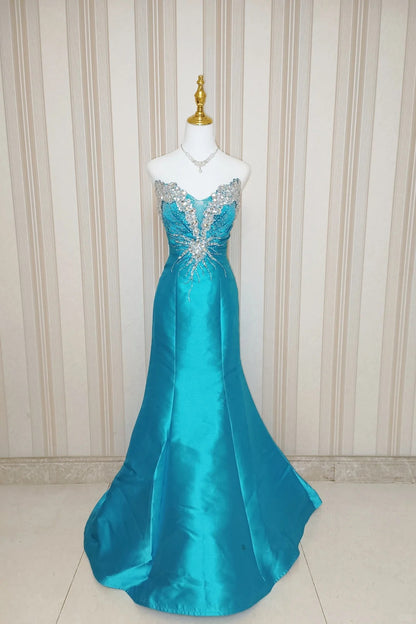 Elegant Mermaid Sweetheart Blue With Beading 18th Birthday Elegant Outfit Formal Prom Dresses N4185