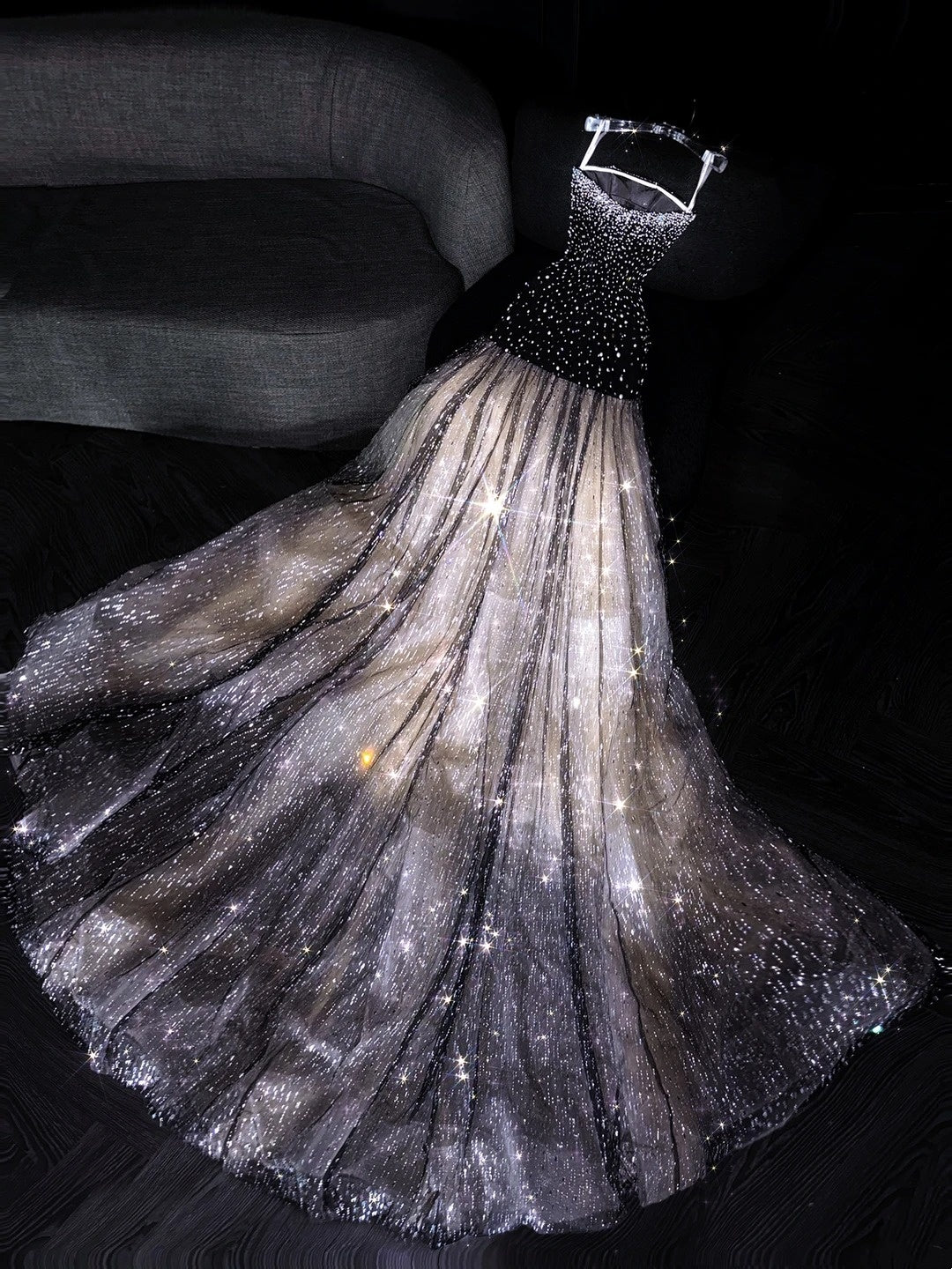 Princess Mermaid Strapless Black Sequined Long Formal Evening Dress Formal 18th Birthday Gowns Prom Dresses N738