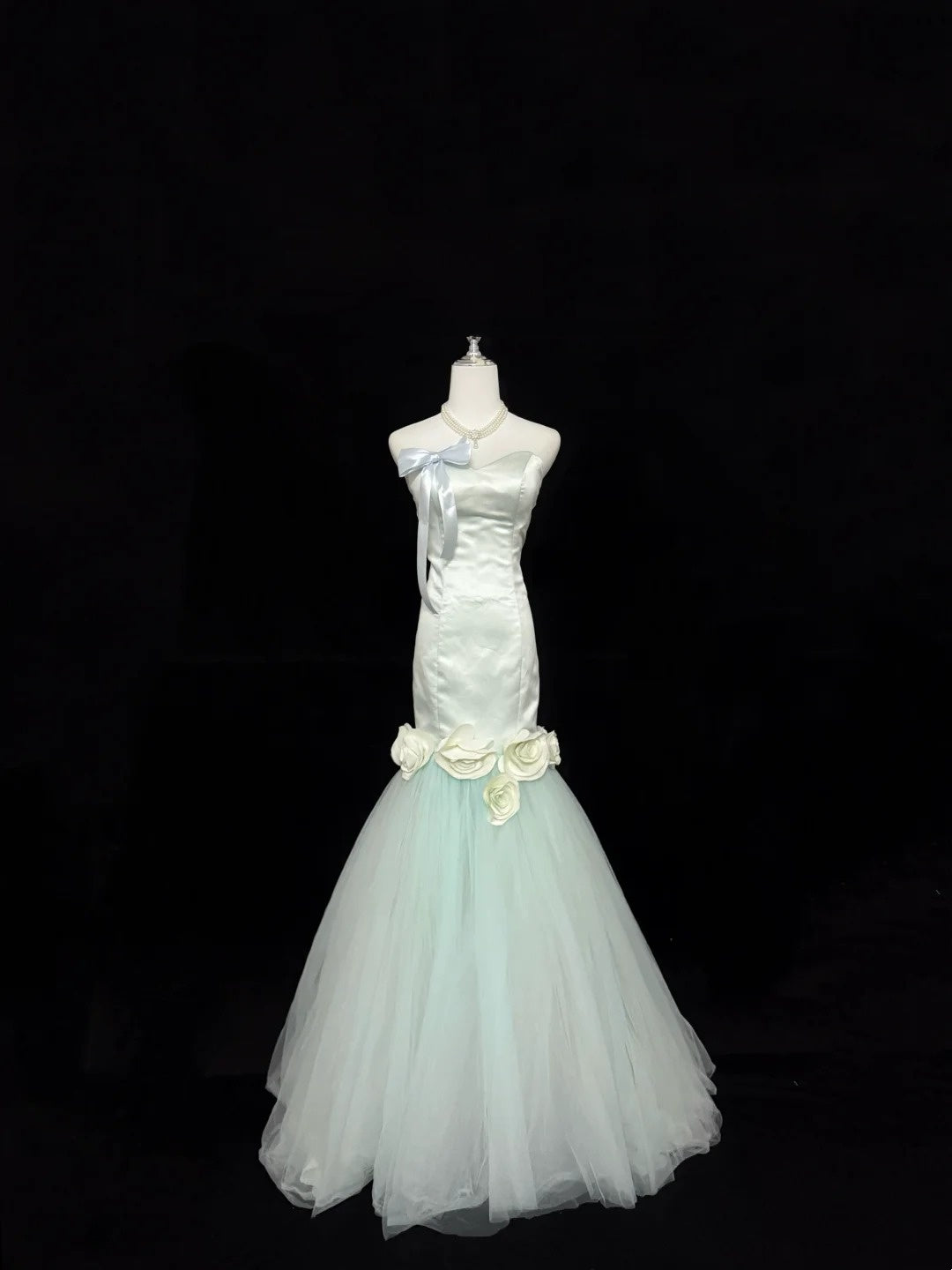 Prom Dress Long Floor Length Mermaid Sweetheart Tulle Sage Green With Flowers Formal Evening Gown For Women RC0307