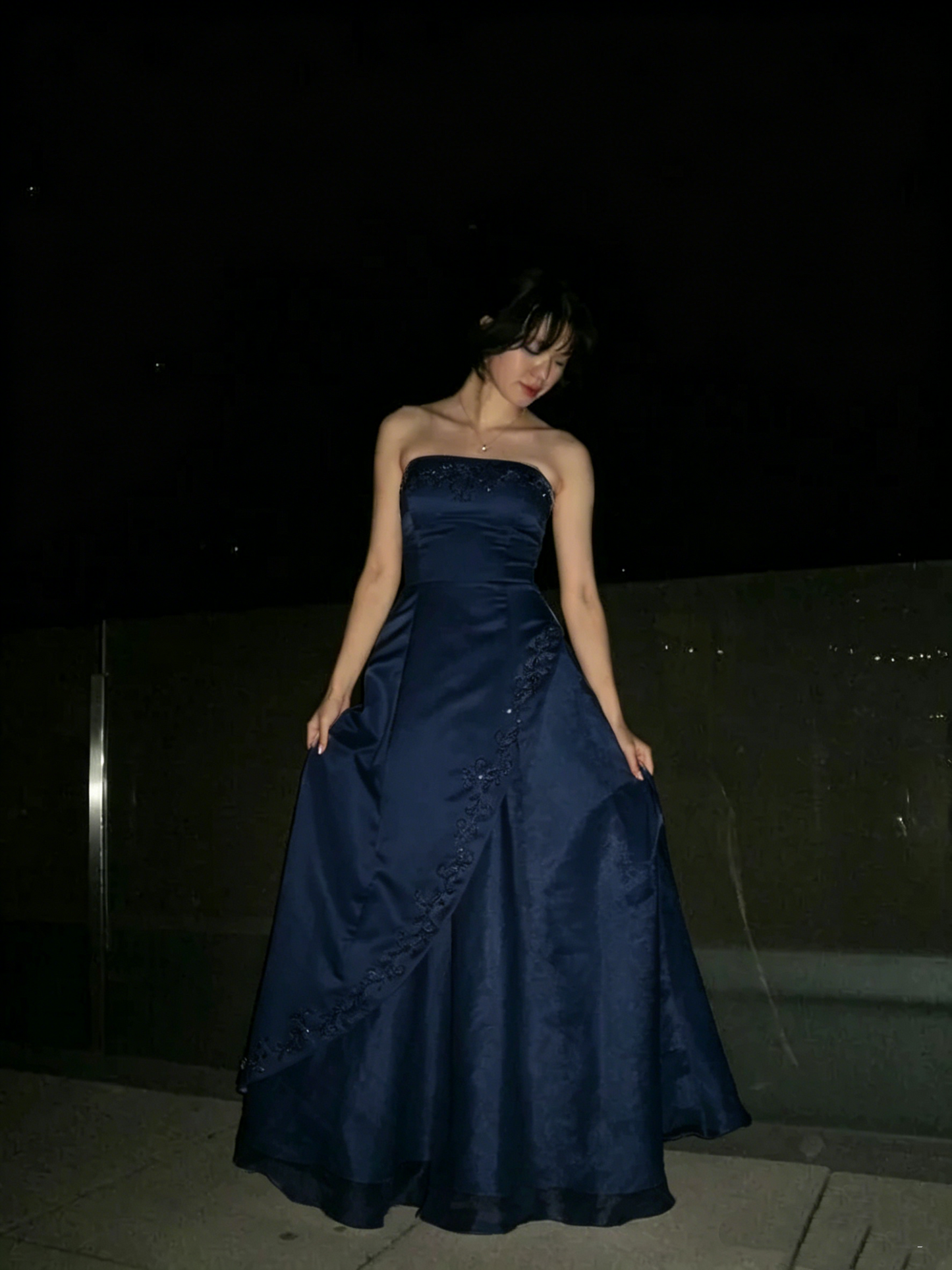 Vintage A-line Light Pink Strapless Prom Dress With Embroidery Evening Outfits Formal Dress N536