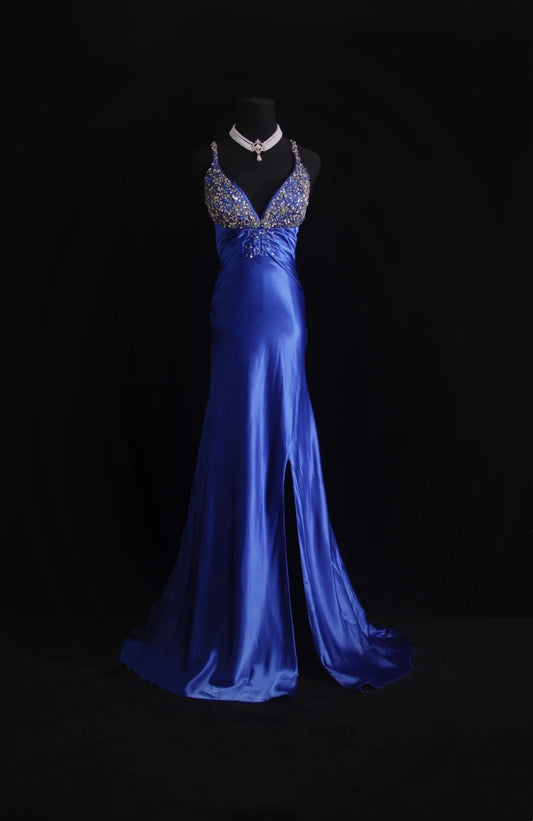 Retro Mermaid Spaghetti Straps Royal Blue Satin 2000s Long Prom Dresses Inspo 18th Birthday Outfits Formal Dress N497