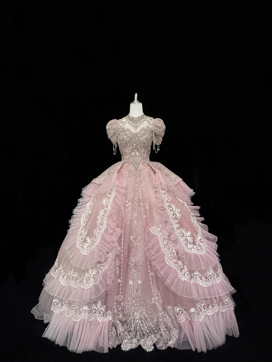 Sweet 16 Dresses Long Ball Gown Sweetheart Pink With Lace Appliques Sweet Sixteen Birthday Gown RC0320