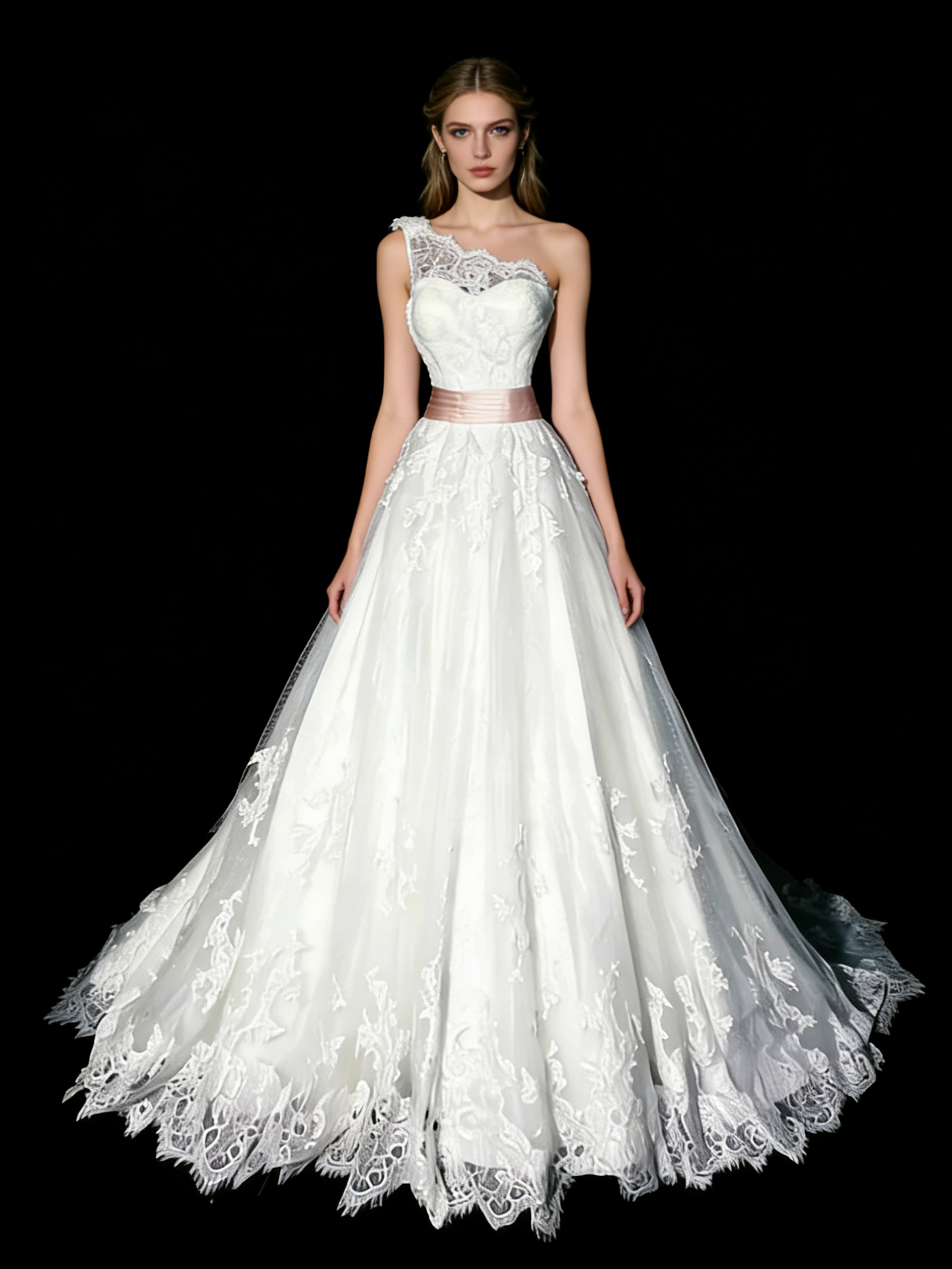 Vintage 80s Wedding Dresses Ball Gown One Shoulder Tulle White Lace Long Brides Dress Fitted Bridal Gown N1209