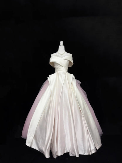 Sweet 16 Dresses Long Ball Gown Off Shoulder With Sleeves Pink Tulle Sweet Sixteen Birthday Gown RC0339