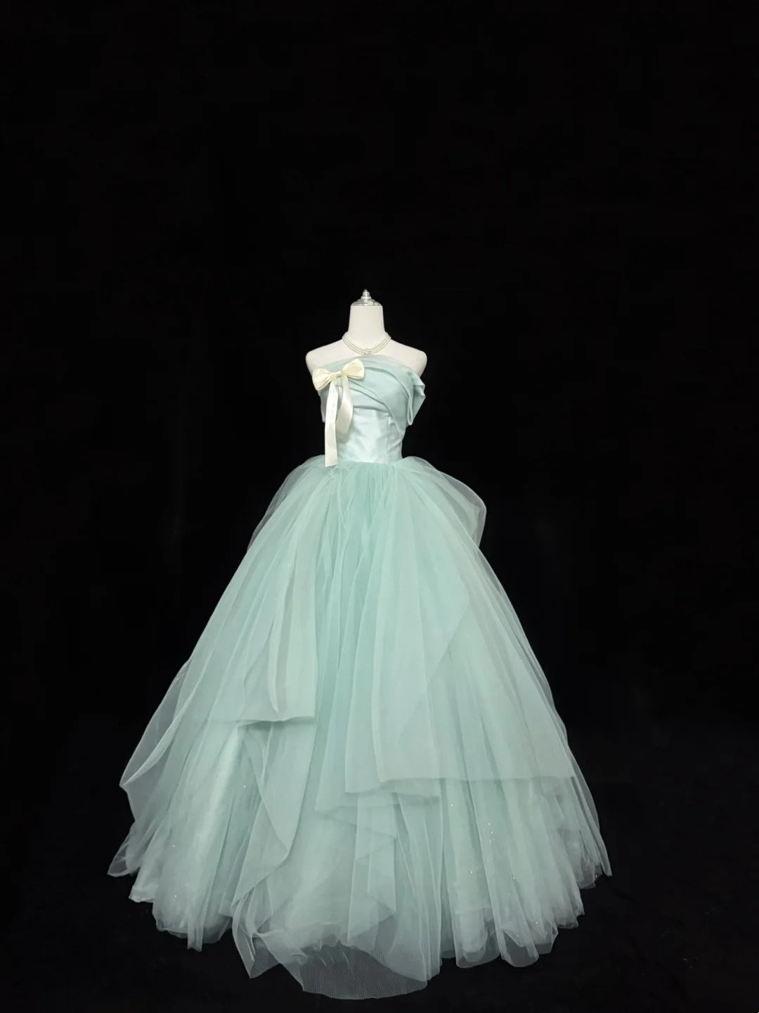 Sweet 16 Dresses Long Ball Gown Sweet Sixteen Long Birthday Dress Strapless Mint Green Tulle Formal Gown RC0306