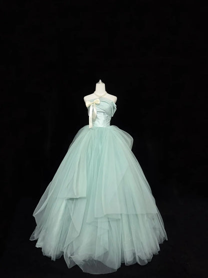 Sweet 16 Dresses Long Ball Gown Sweet Sixteen Long Birthday Dress Strapless Mint Green Tulle Formal Gown RC0306