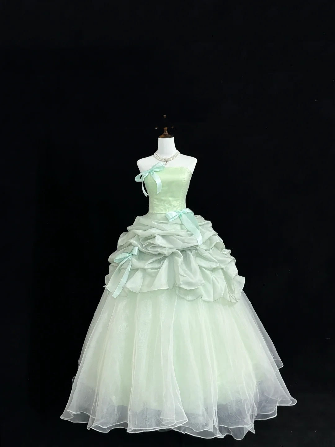 Sweet 15 Quinceanera Dress Ball Gown Strapless Sage Green With Ruffled Tiered 15th Birthday Gown RC0234