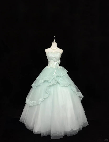 Sweet 16 Dresses Long Ball Gown Sweet Sixteen Long Birthday Dress Lace Strapless Mint Green Formal Gown RC0348