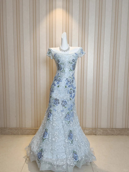 Elegant Mermaid Off The Shoulder Grey With Lace 18th Birthday Elegant Outfit Formal Prom Dresses N4197