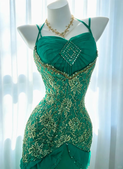Elegant Mermaid Spaghetti Strap Green With Sequin 18th Birthday Elegant Outfit Formal Prom Dresses N4186