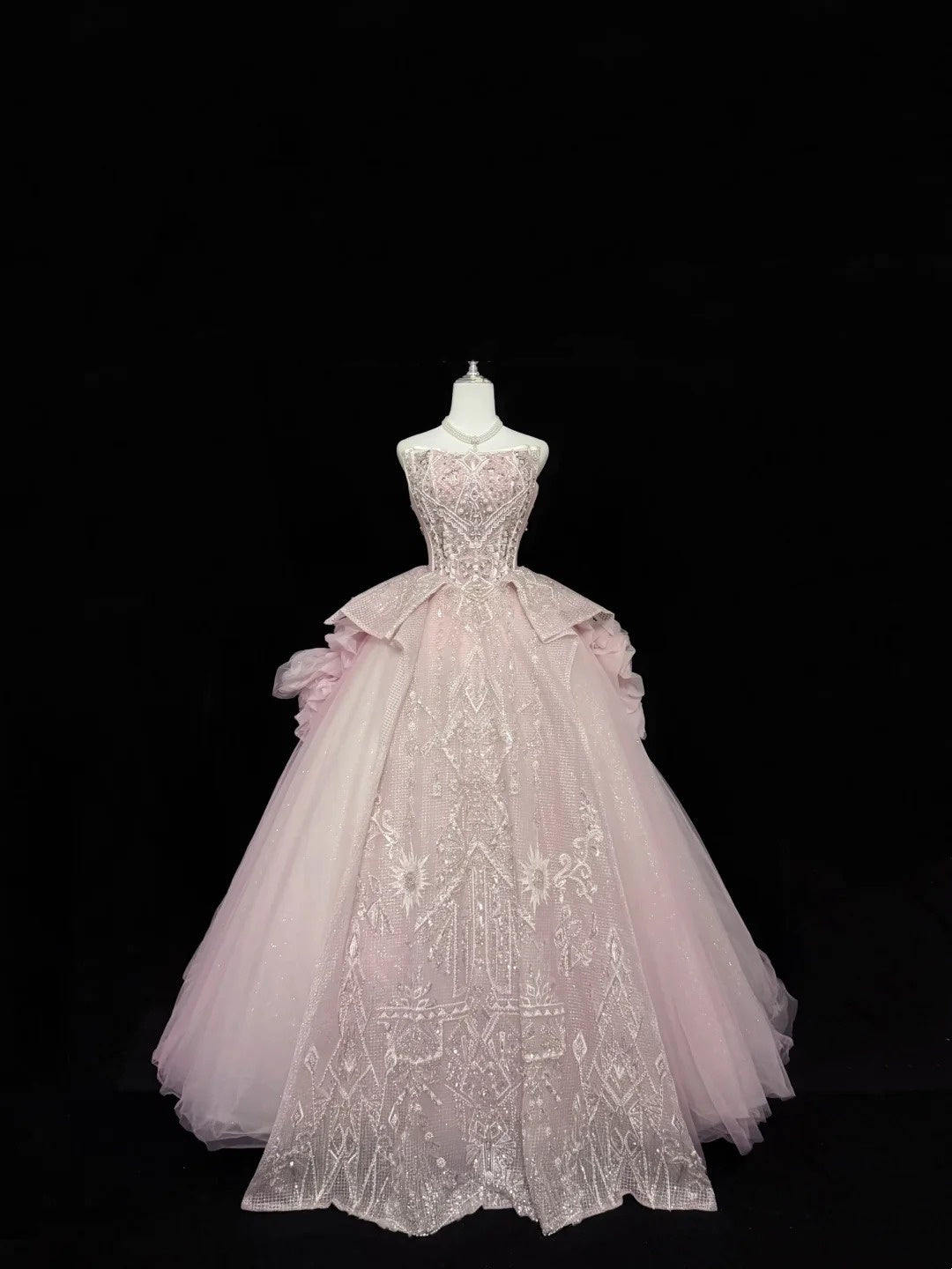 Sweet 16 Dresses Long Ball Gown Sweet Sixteen Long Birthday Dress Strapless Pink Lace Tulle Formal Gown RC0283