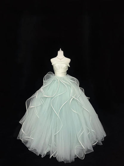 Sweet 16 Dresses Long Ball Gown Sweet Sixteen Long Birthday Dress Strapless Sage Green Formal Gown RC0345