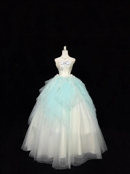Sweet 16 Dresses Long Ball Gown Sweet Sixteen Long Birthday Dress Sweetheart Blue Tulle Formal Gown RC0304