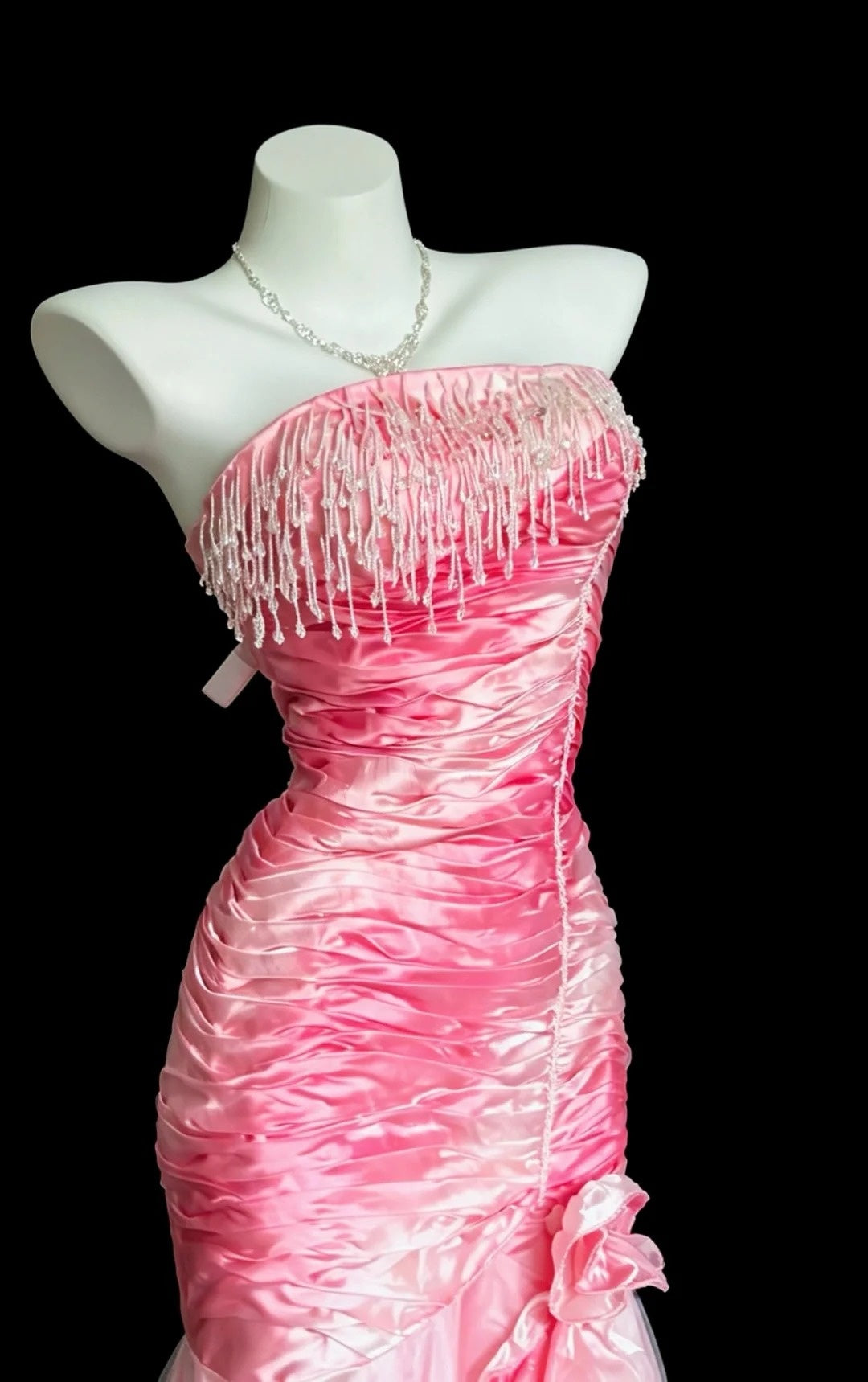 Stylish Mermaid Strapless Ombre White Pink Floor Length Prom Dresses Inspo Evening Outfits RB4469