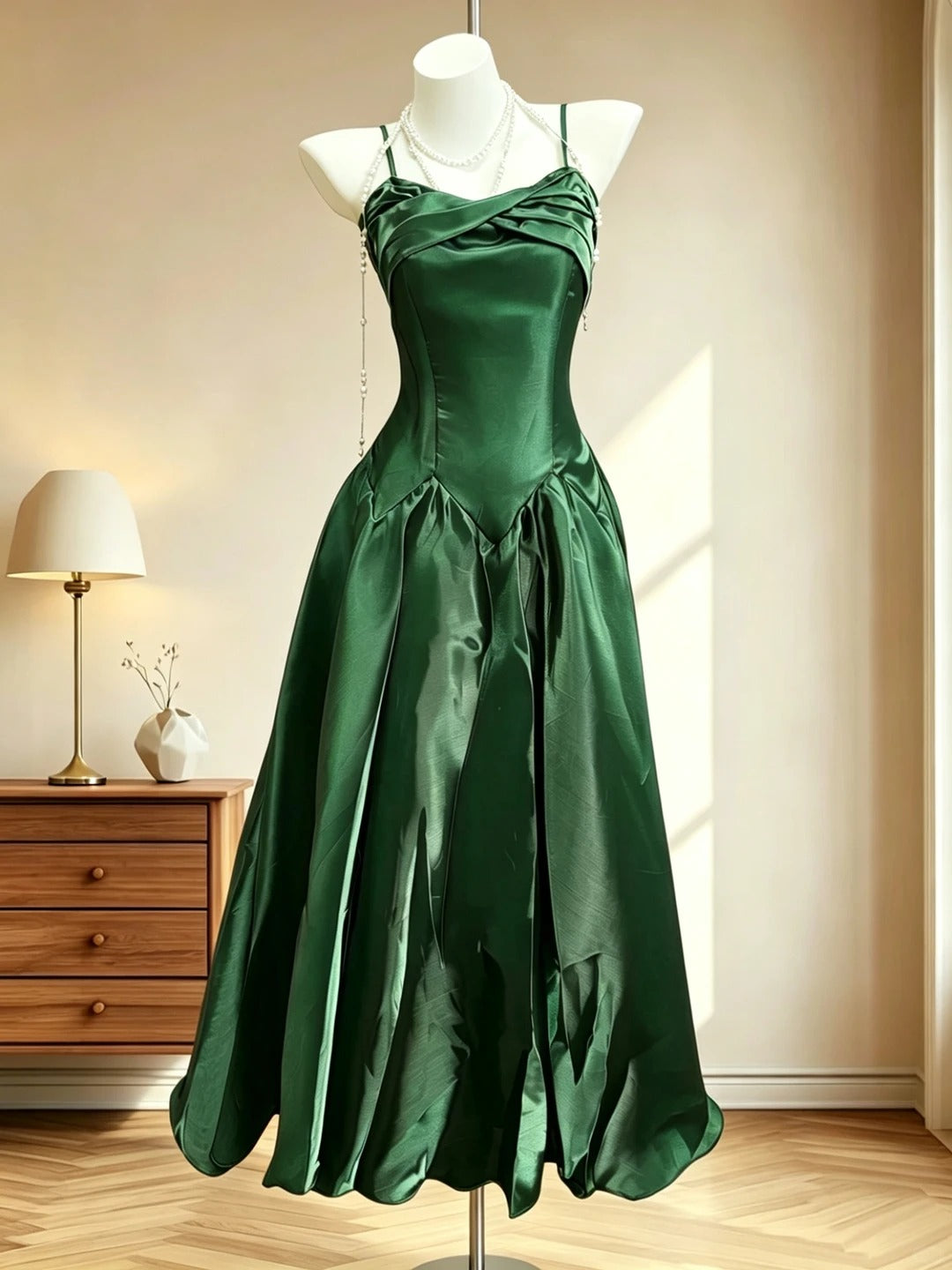 Simple Prom Dresses A line Spaghetti Strap Dark Green Sleeveless Evening Formal Dress RB3070
