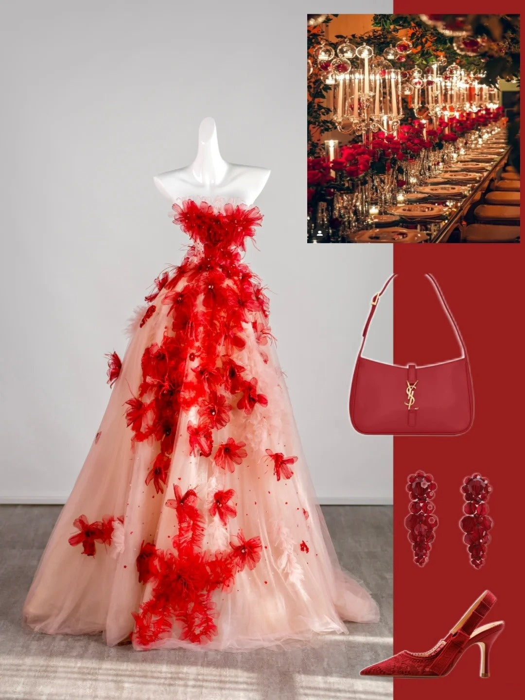 Cute Ball Gown Strapless Red Floral Sleeveless With Applique Pink Tulle Long Quinceanera Dresses Sweet 15 16 Birthday Outfit N676