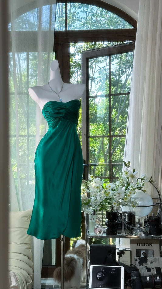Charming Prom Dresses Mermaid Strapless Blue Chiffon Mid Length Evening Outfits N3574