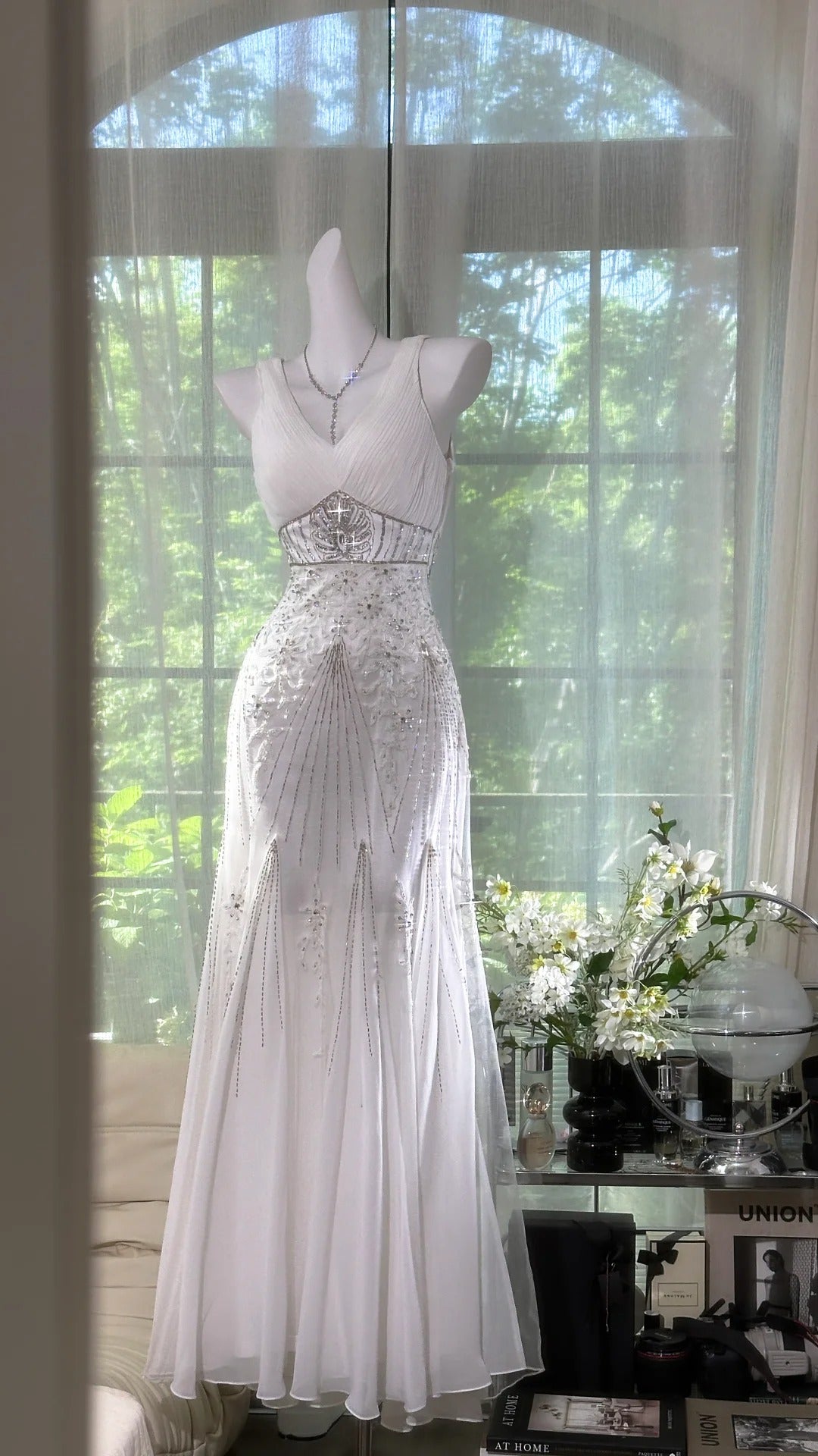 Charming Prom Dresses Mermaid Spaghetti Strap White Chiffon Floor Length Evening Outfits N3579