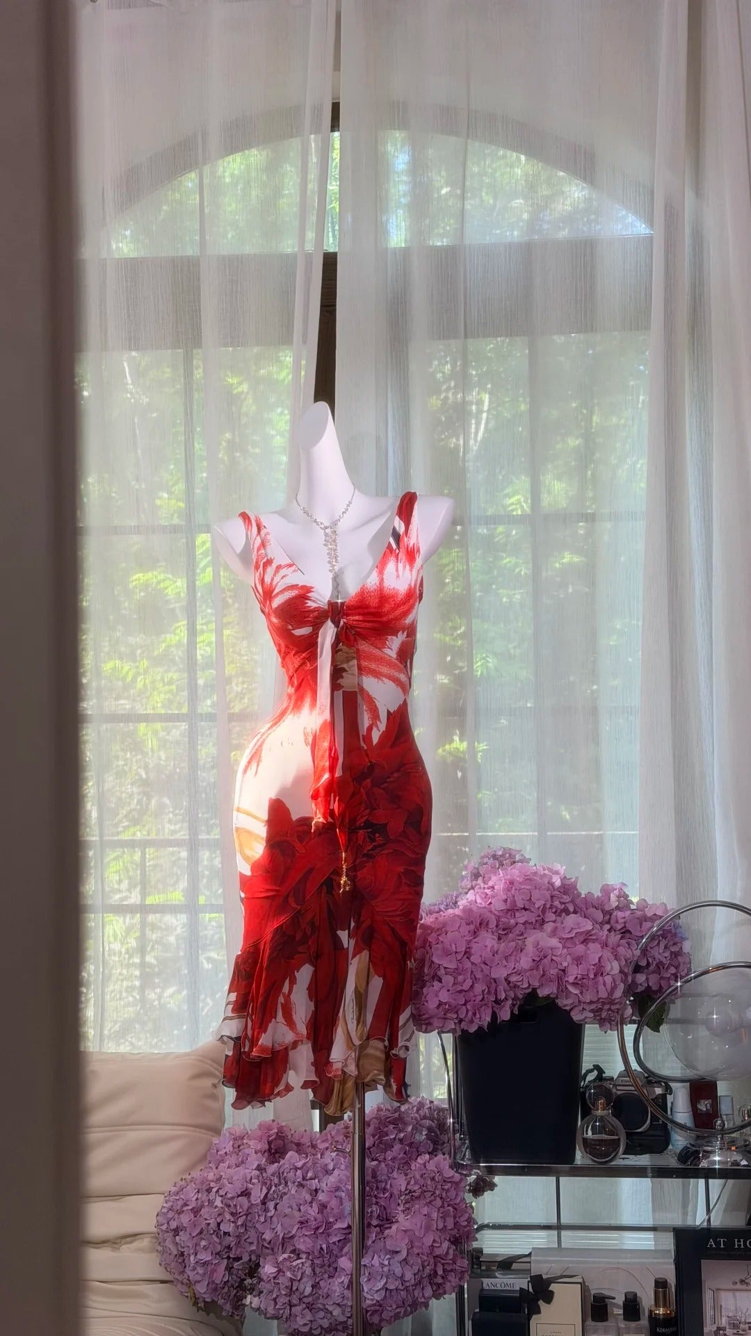 Vintage Hoco Dress Mermaid V Neck Red Floral Short Length Homecoming Party Dresses RB9787