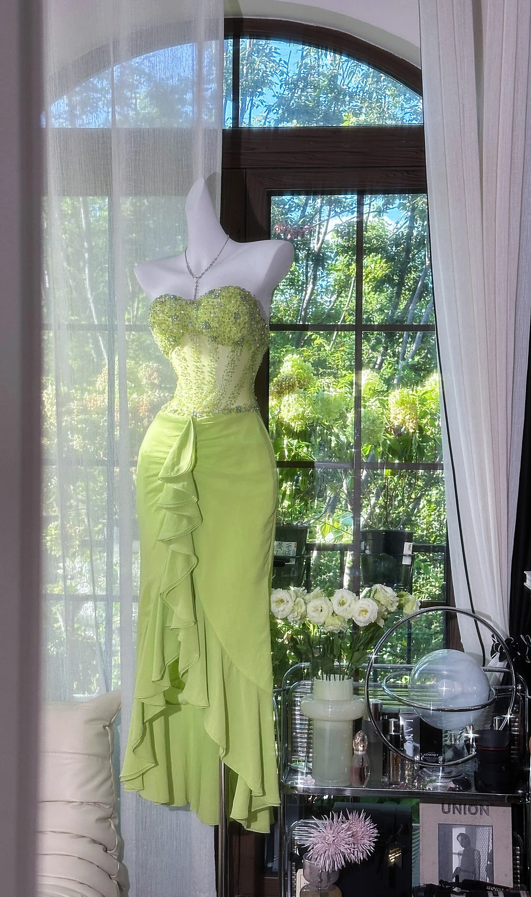 Sparkly Prom Dresses Mermaid Sweetheart Green With Beaded Mid Length Evening Outfits N3544