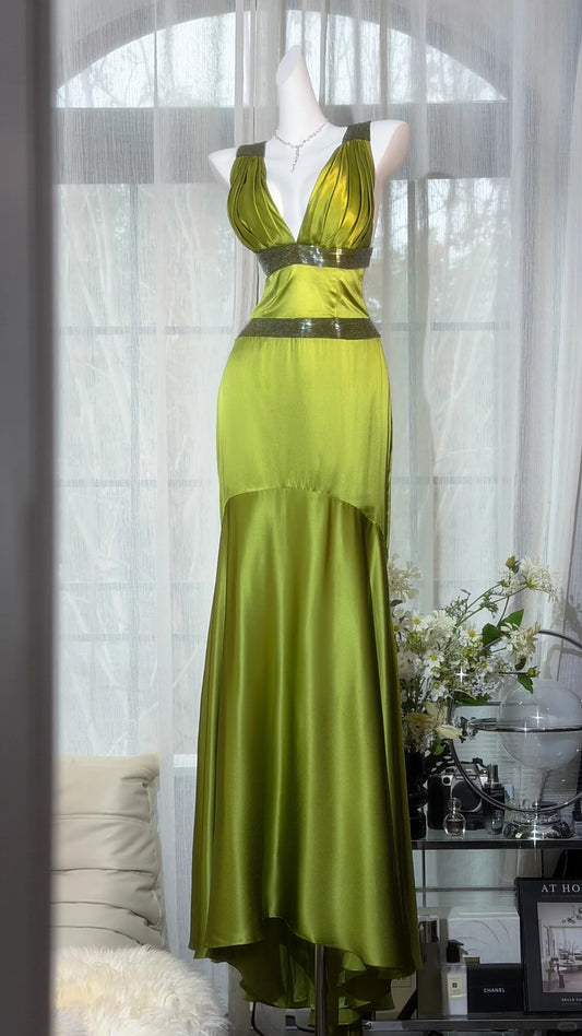 Charming Prom Dresses Mermaid Halter Backless Green With Beaded Floor Length Evening Outfits N3545