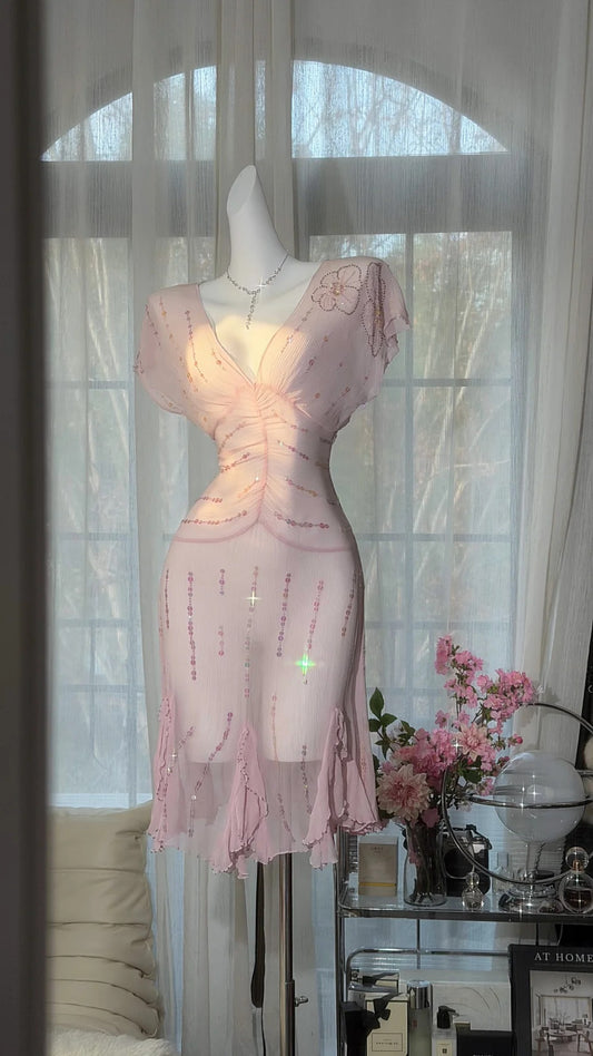 Cute Sheath V Neck Pink Chiffon Short Ideas For Women 16th Birthday Dress Homecoming Outfits N3540