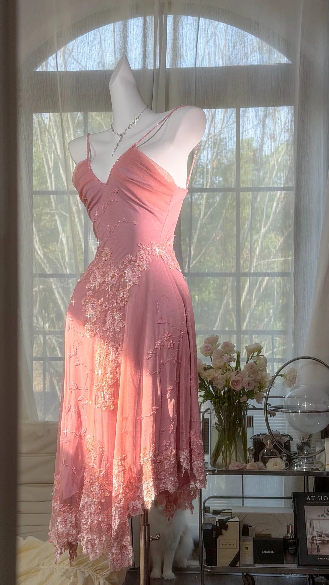 Elegant Prom Dresses Mermaid Spaghetti Strap Pink Chiffon Knee Length Formal Evening Outfits N3524