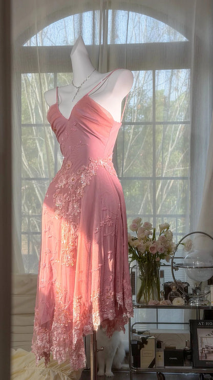 Elegant Prom Dresses Mermaid Spaghetti Strap Pink Chiffon Knee Length Formal Evening Outfits N3524