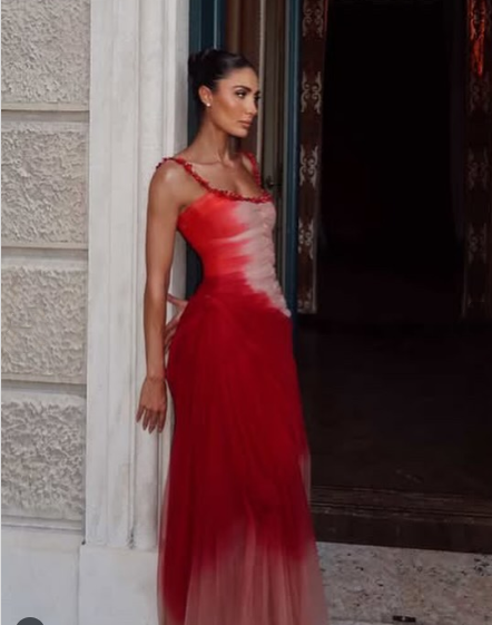 Classy Mermaid Square Neck Ombre Red White Multi Color Beaded Long Prom Dresses Inspo Glitter Prom Gown RB1395