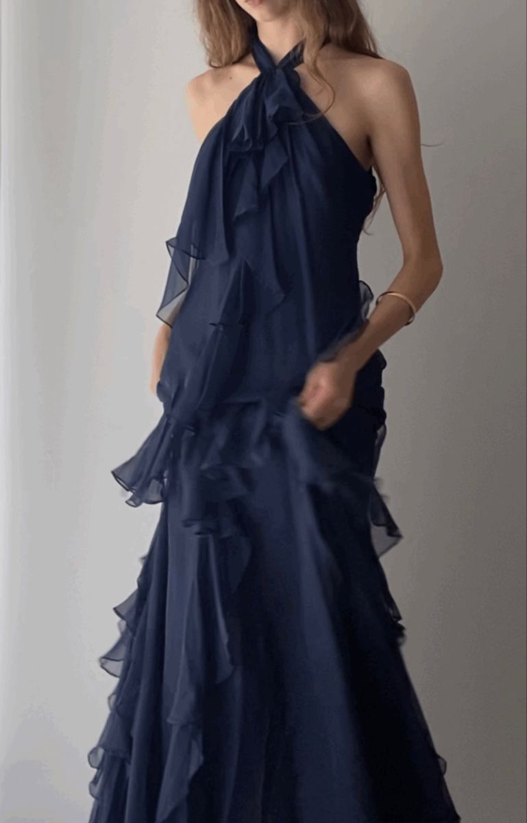 Stunning A Line Halter Navy Blue Chiffon Long Prom Dresses Inspiration Unique Party Formal Graduation Dress N121